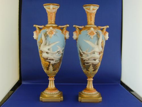 a superb pair of royal worcester vases signed c baldwyn
