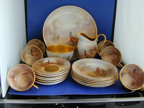 royal worcester tea set decorated pheasants by jas stinton