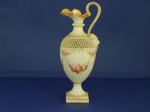 a royal worcester reticulated ewer by george owen and harry chair