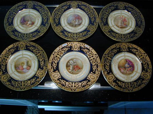 antique royal worcester set of 6 fine cabinet plates by wm bagnall