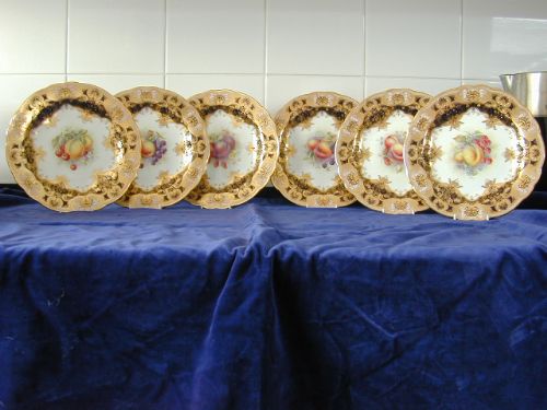 royal worcester set of 6 fruit decorated dessert plates