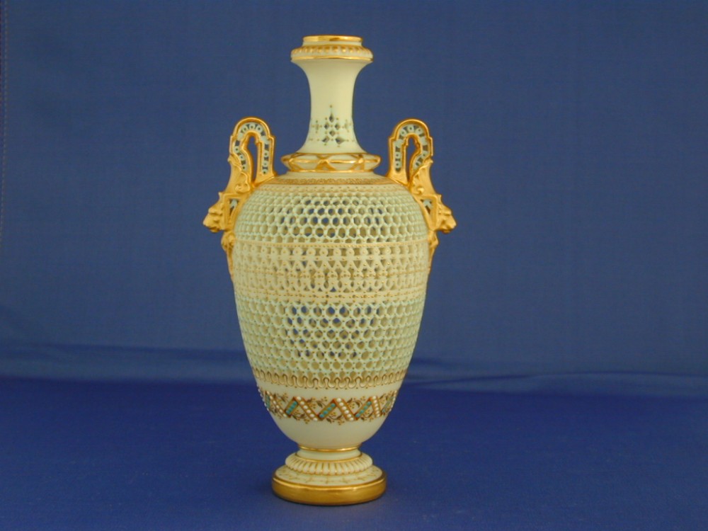 royal worcester reticulated vase by george owen retailed by tiffany new york