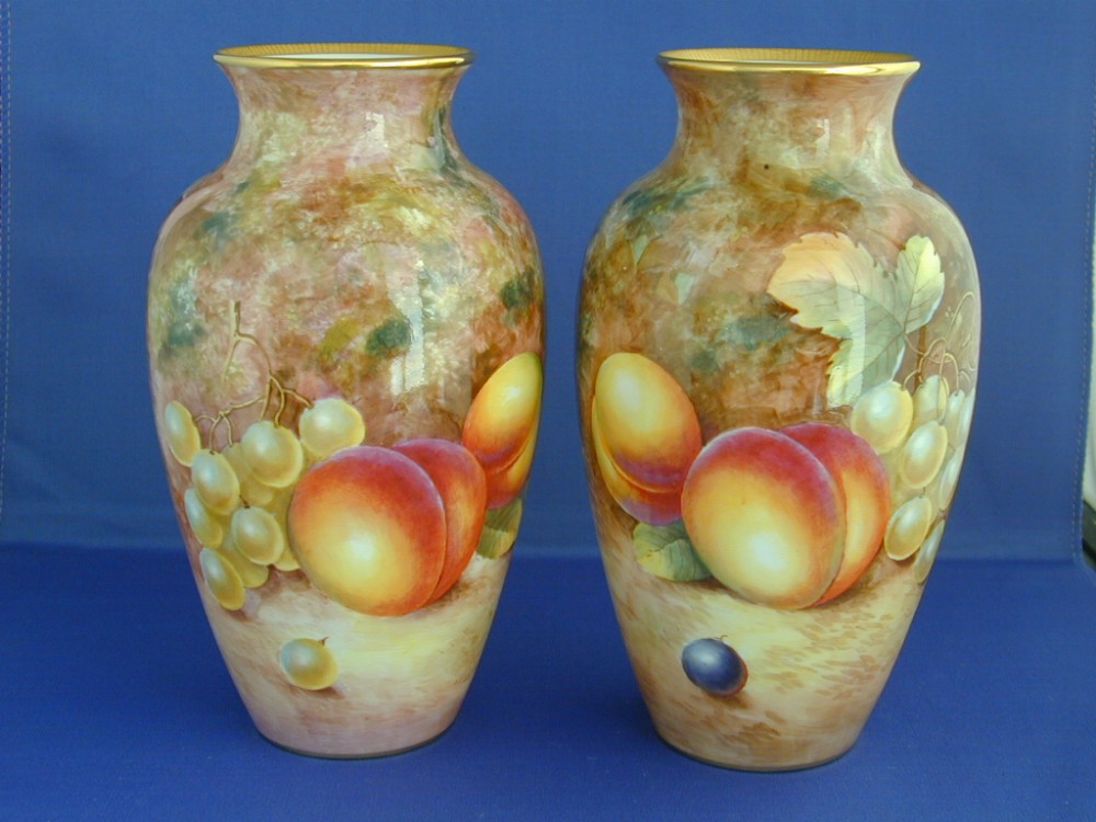 royal worcester pair of vases fruit by j cook