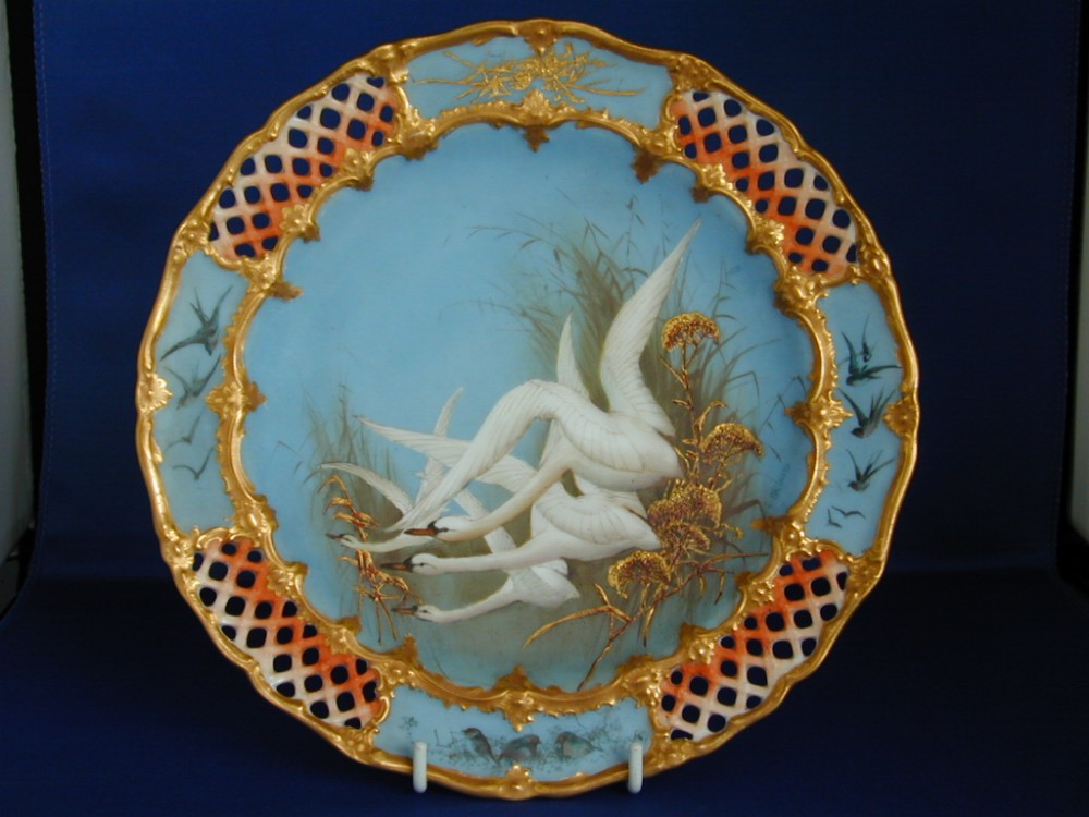 royal worcester cabinet plate swans by charles baldwyn