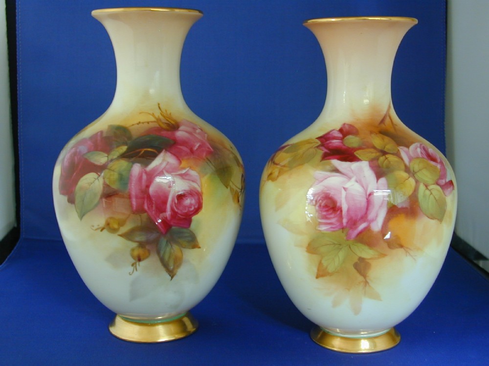 royal worcester pair of artist signed vases painted roses