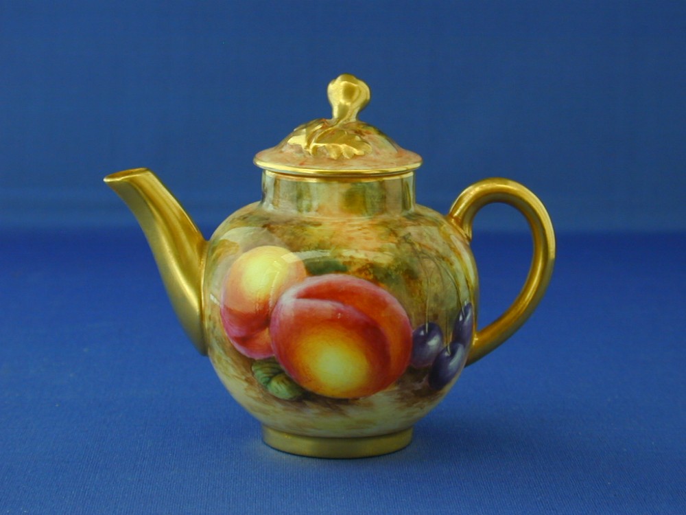 royal worcester miniature fruit painted teapot