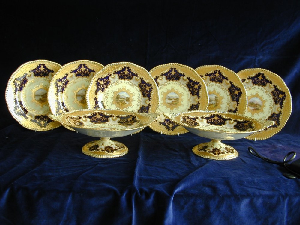 coalport 8 piece dessert service artist signed fabulous gilding