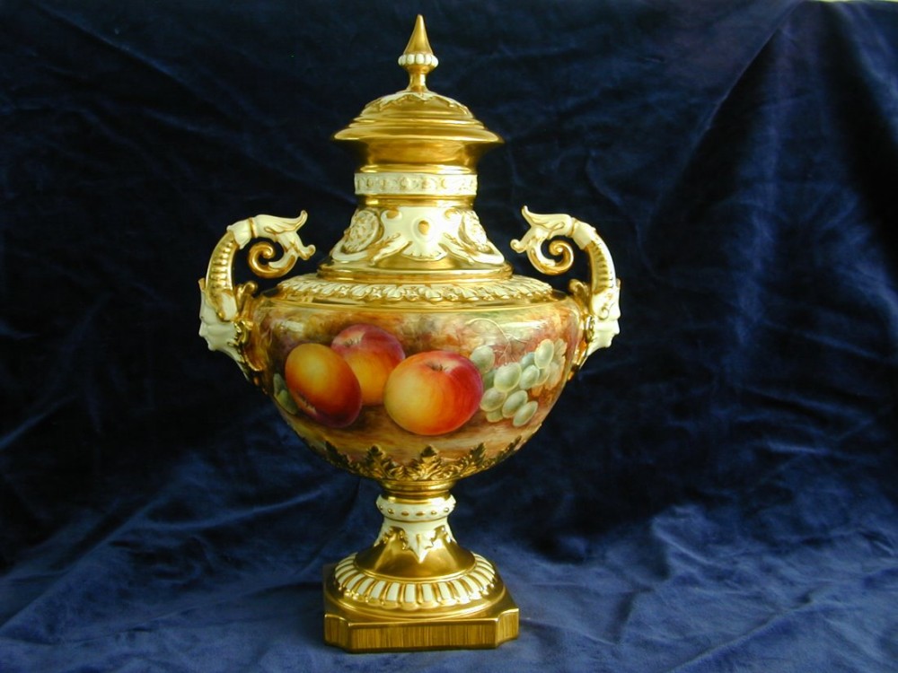 royal worcester artist signed fruit decorated vase and cover