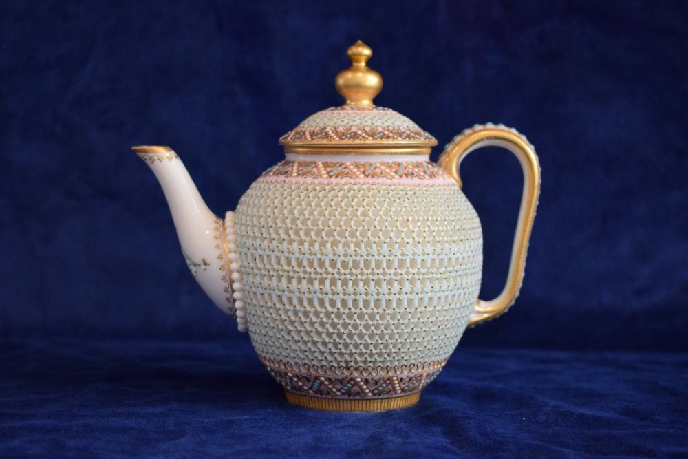 royal worcester reticulated teapot by george owen