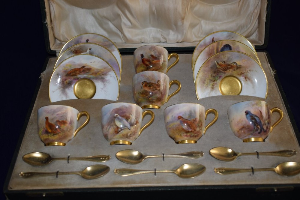 royal worcester cased demi tasse coffe set by james stinton