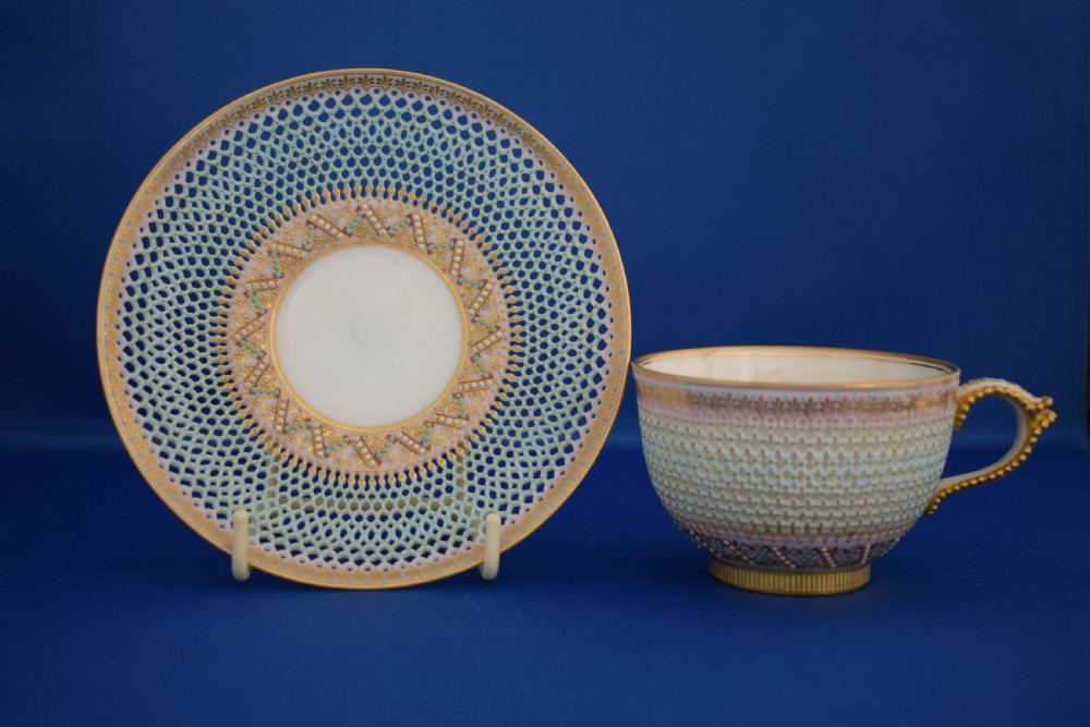 royal worcester reticulated cup and saucer by george owen
