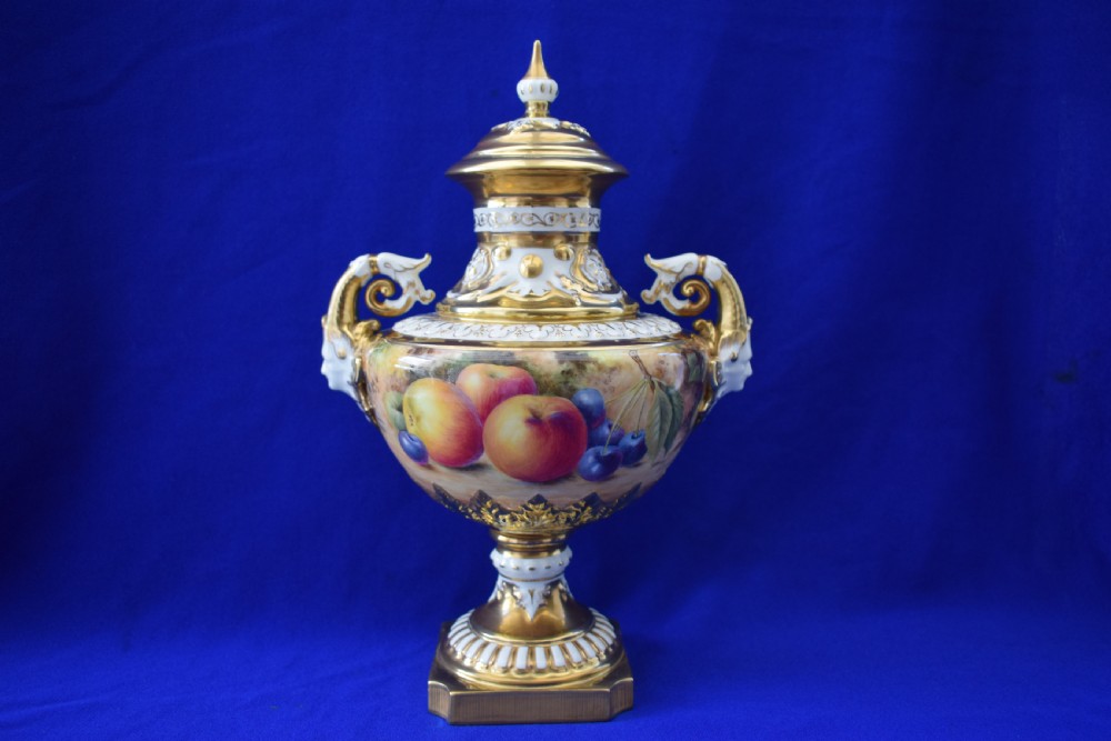 royal worcester painted fruit vase and cover artist signed