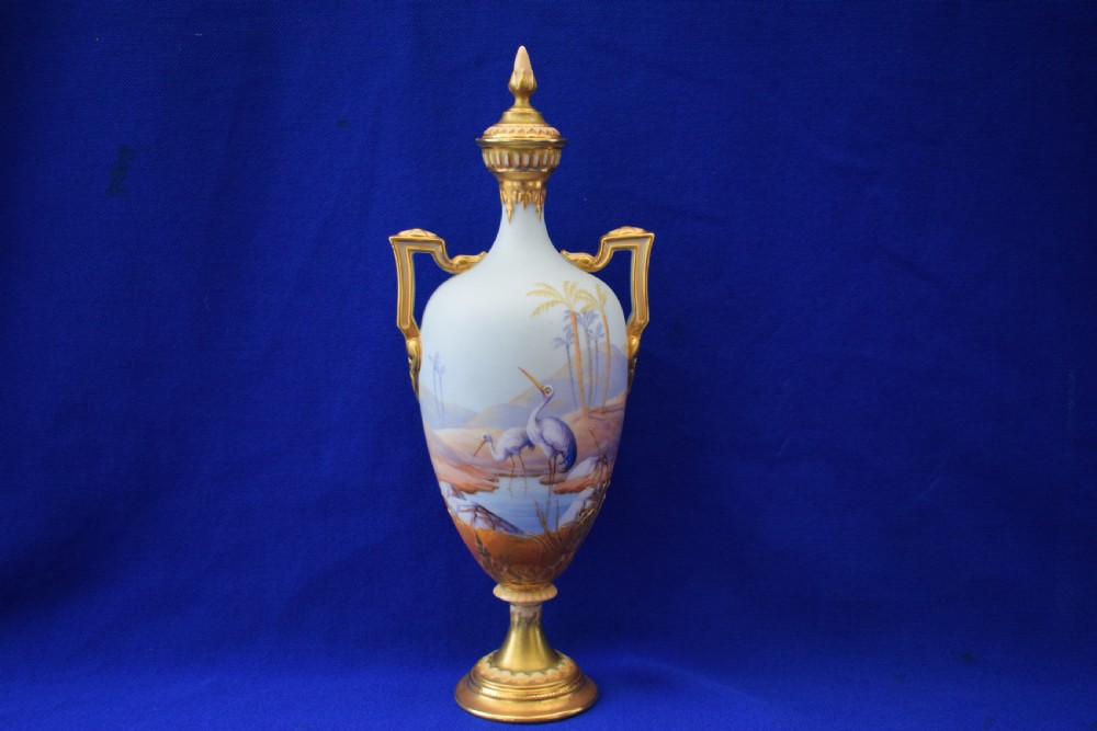royal worcester vase and cover decorated storks by albert shuck