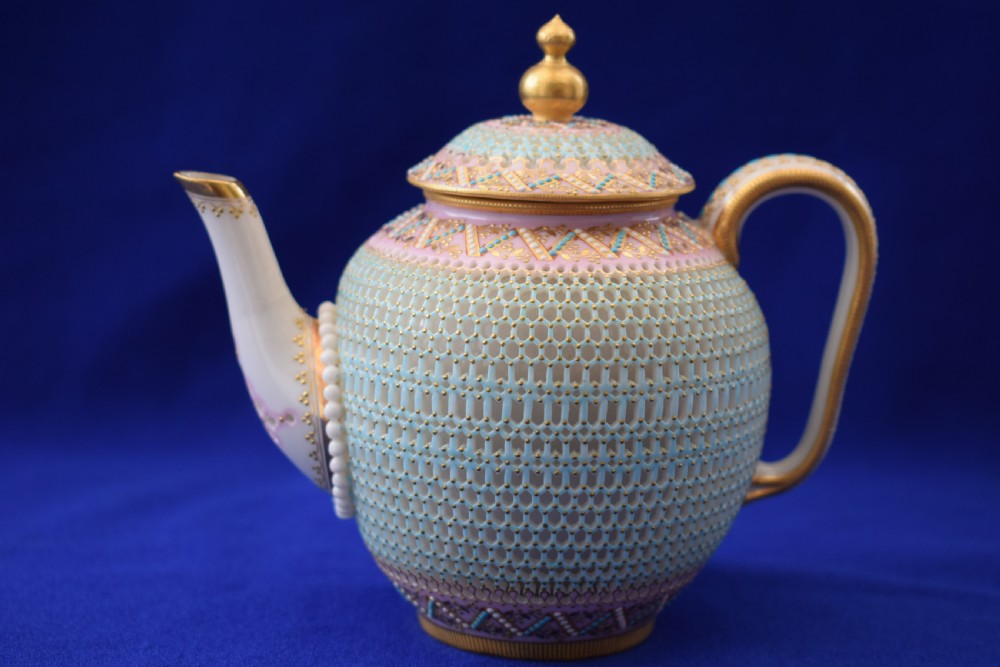 an exceptional royal worcester reticulated teapot and cover by george owen