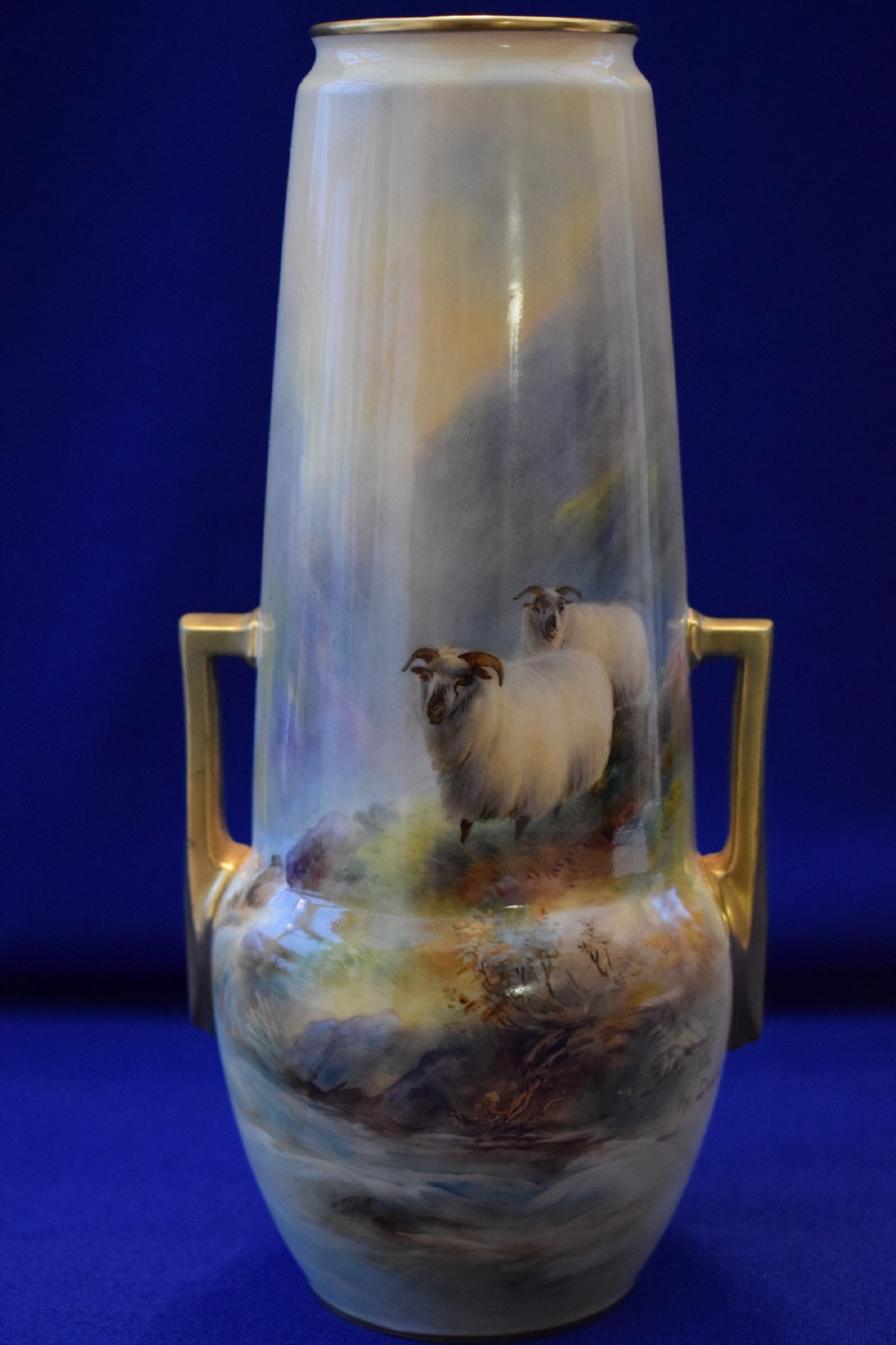 royal worcester vase decorated sheep by harry davis