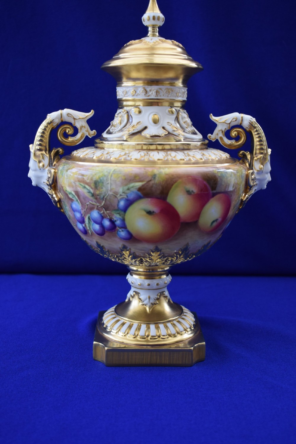 royal worcester painted fruit angel head vase and cover by leaman