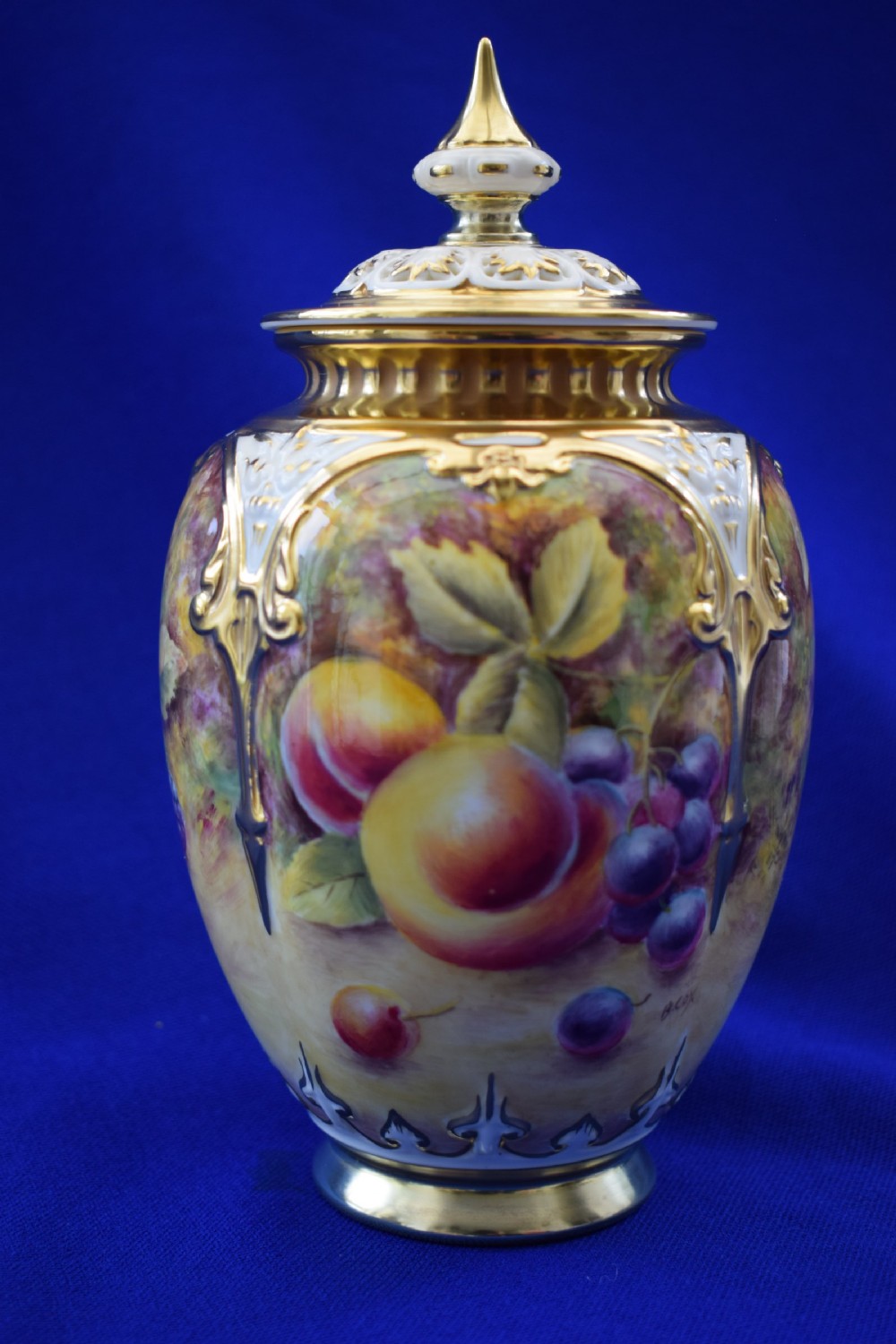royal worcester painted fruit pot pourri vase by b cox