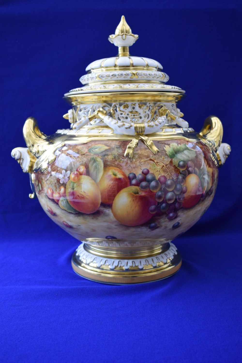 royal worcester painted fruit extra large jumbo bow vase by paul english