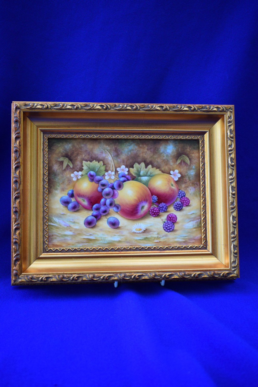 royal worcester painted fruit framed plaque signed j bowman