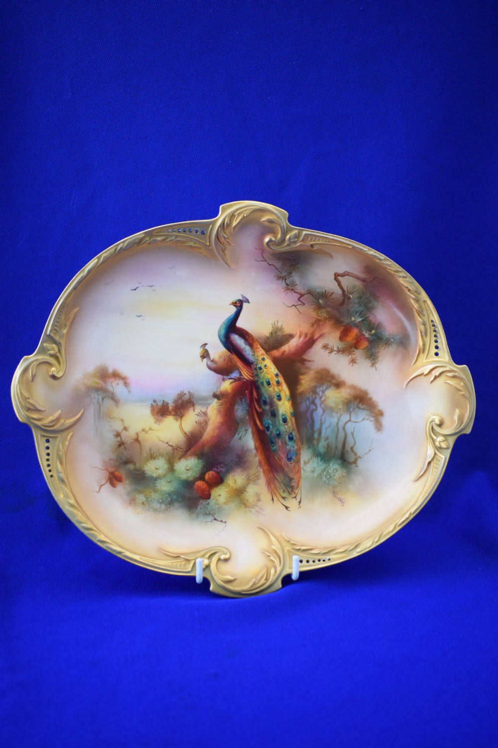royal worcester cabinet plate peacocks by ac lewis