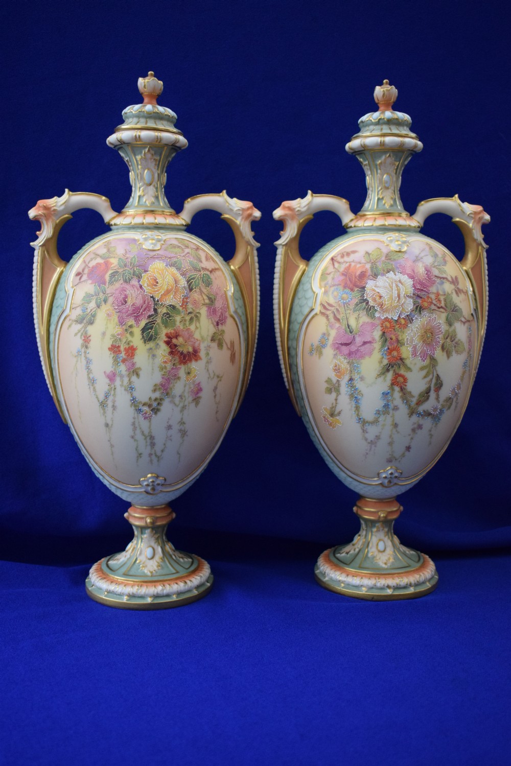 royal worcester pair of large artist signed floral vases