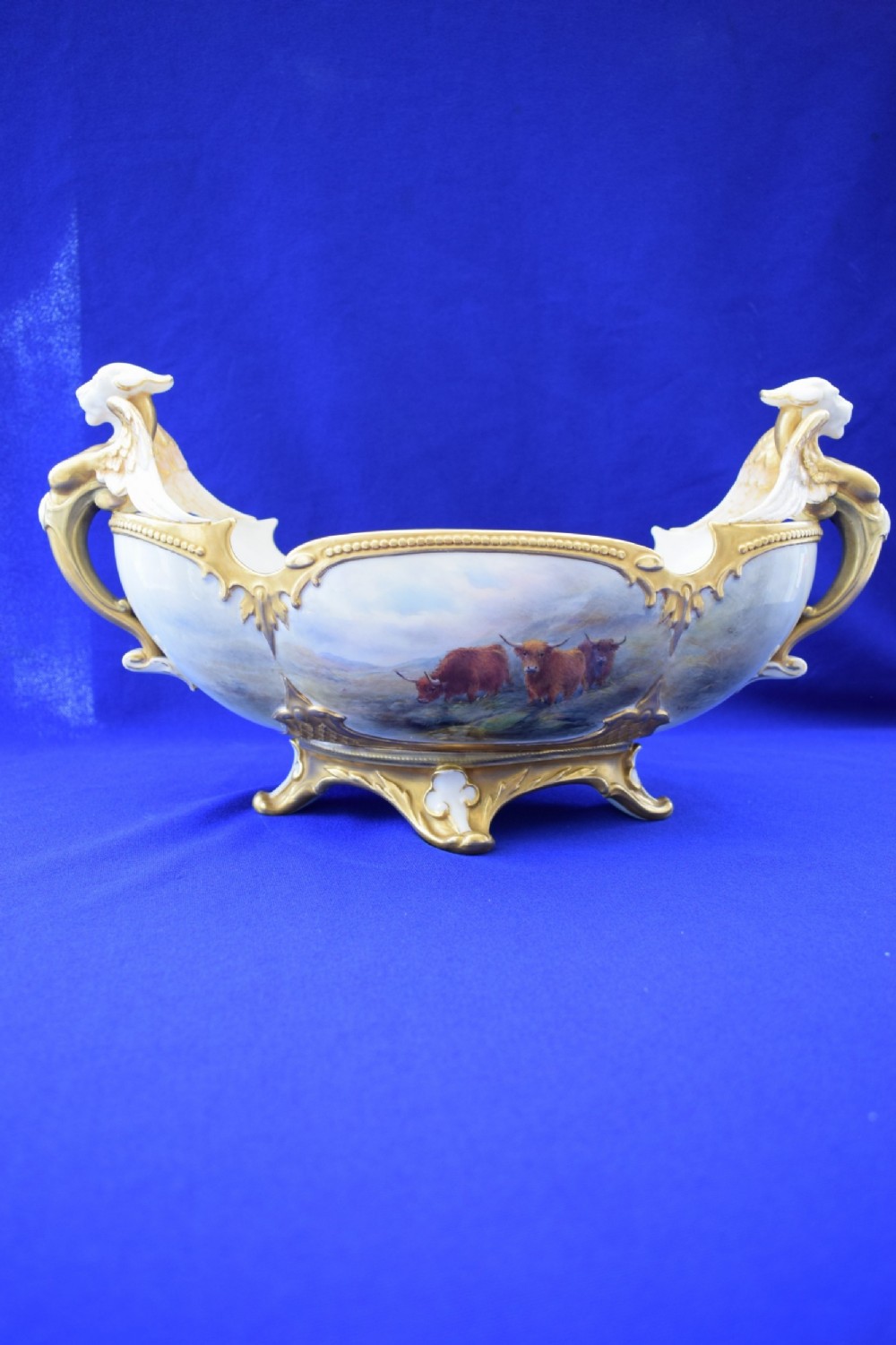 royal worcester cattle decorated centrepiece by harry stinton