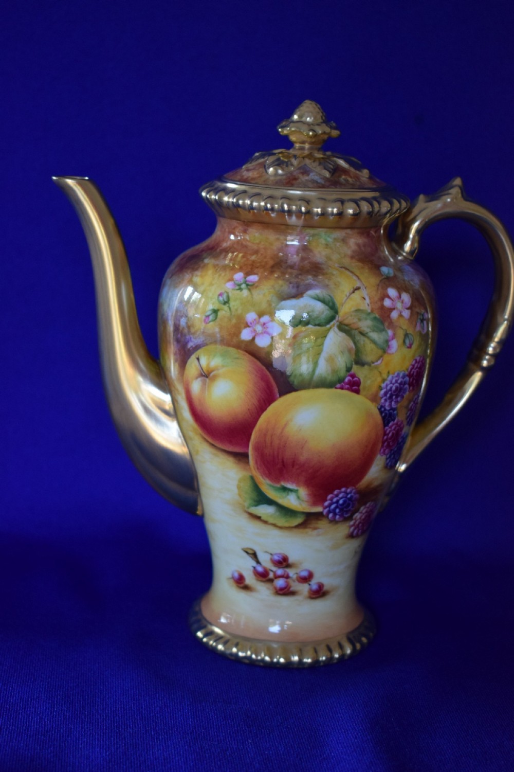 royal worcester painted fruit rope edge coffee pot and cover