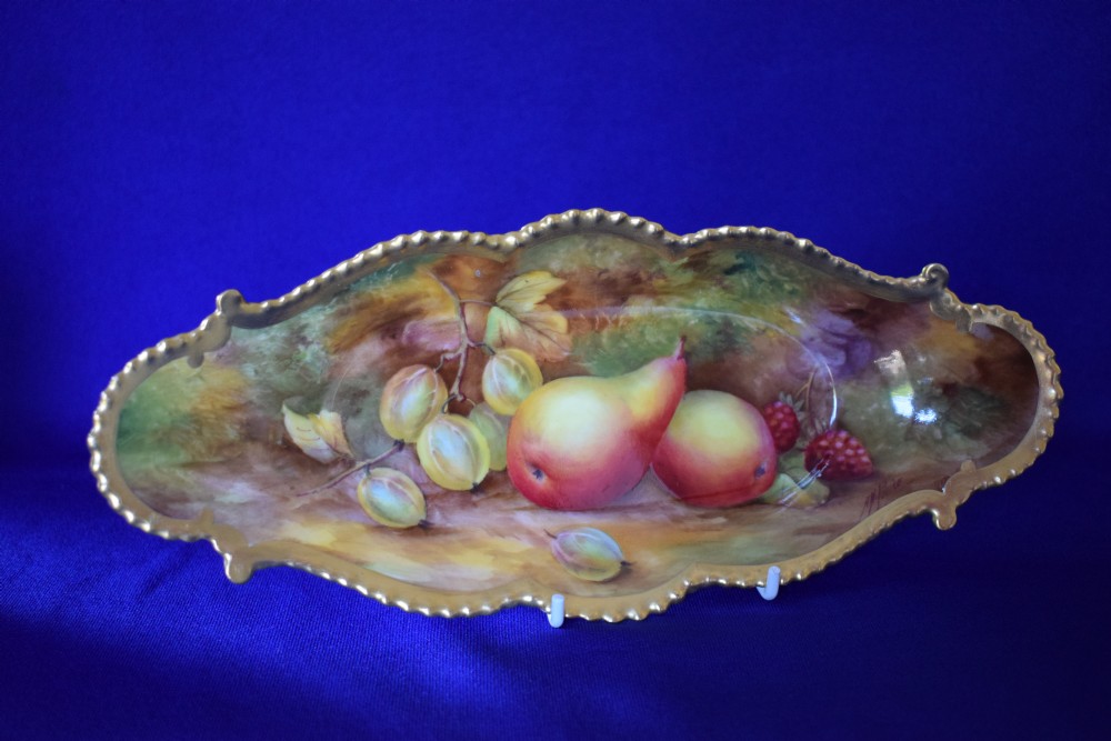 royal worcester painted fruit pencil tray early pink mark period