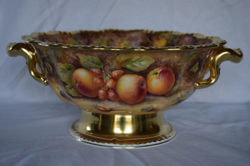 royal worcester painted fruit large gadroon bowl