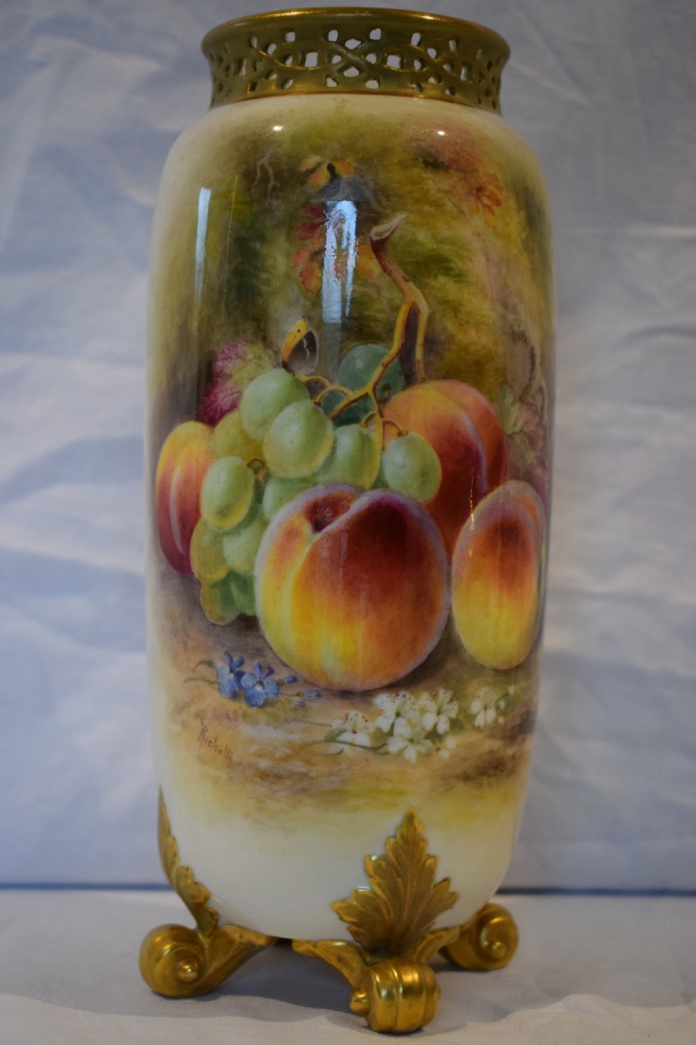 royal worcester painted fruit spill vase by ricketts