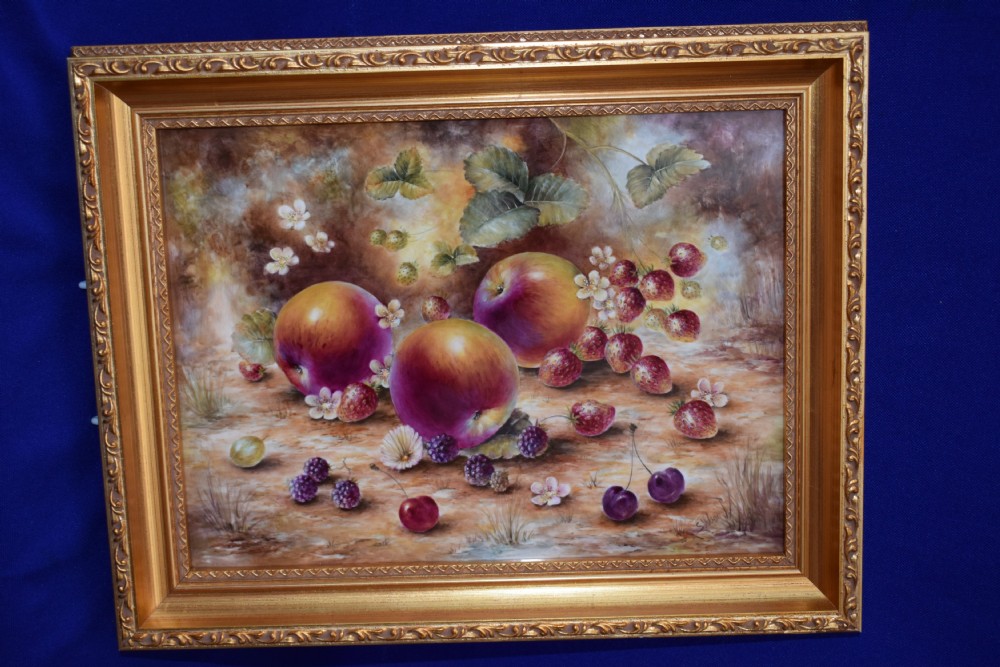 royal worcester painted fruit framed plaque medium size ms