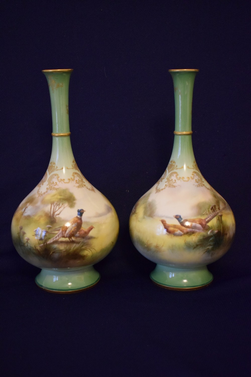 hadleys worcester pair of artist signed vases