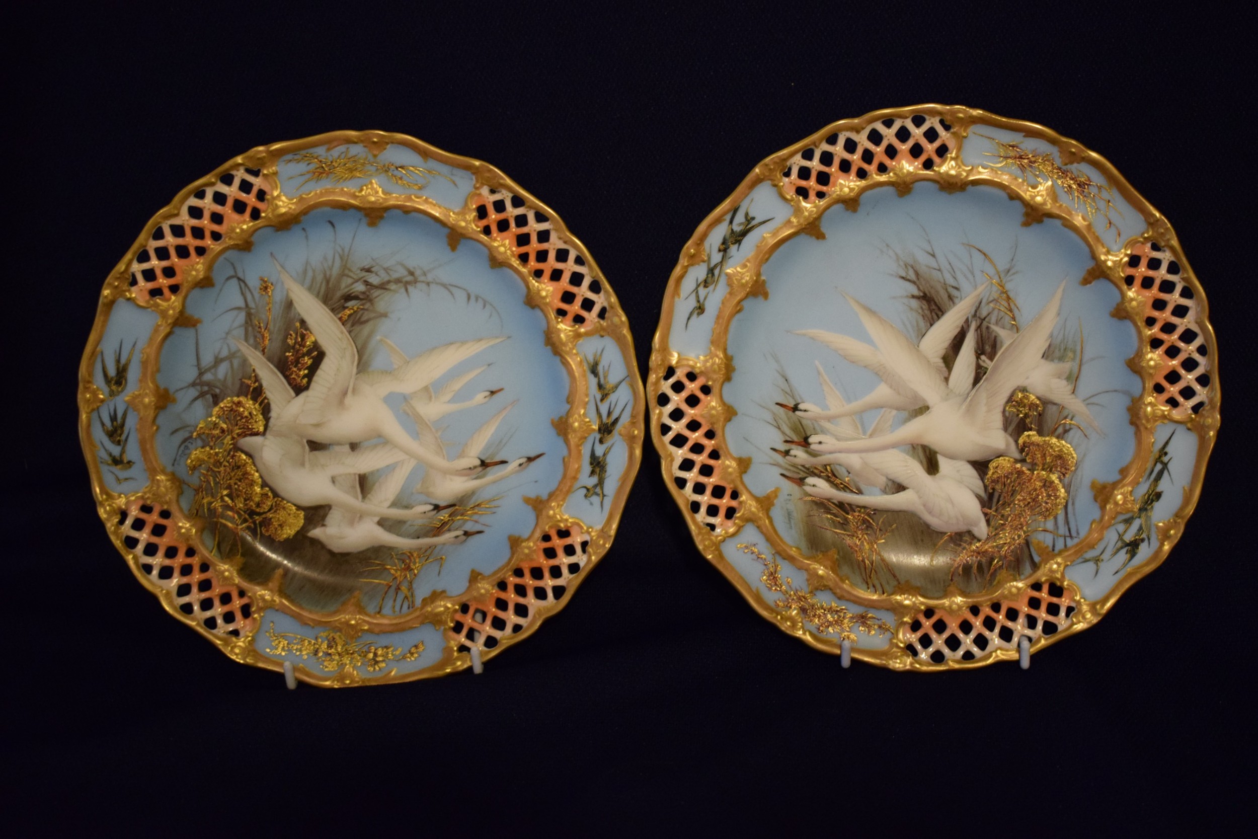 royal worcester pair of pierced cabinet plates by charles baldwyn
