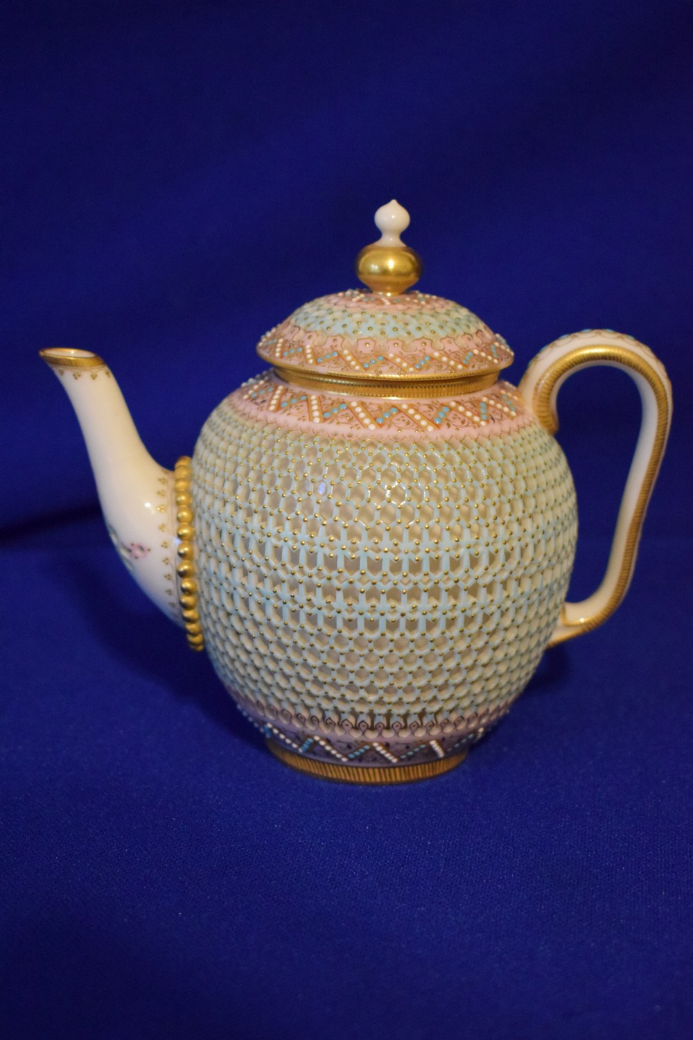 royal worcester reticulated tea pot and cover by george owen