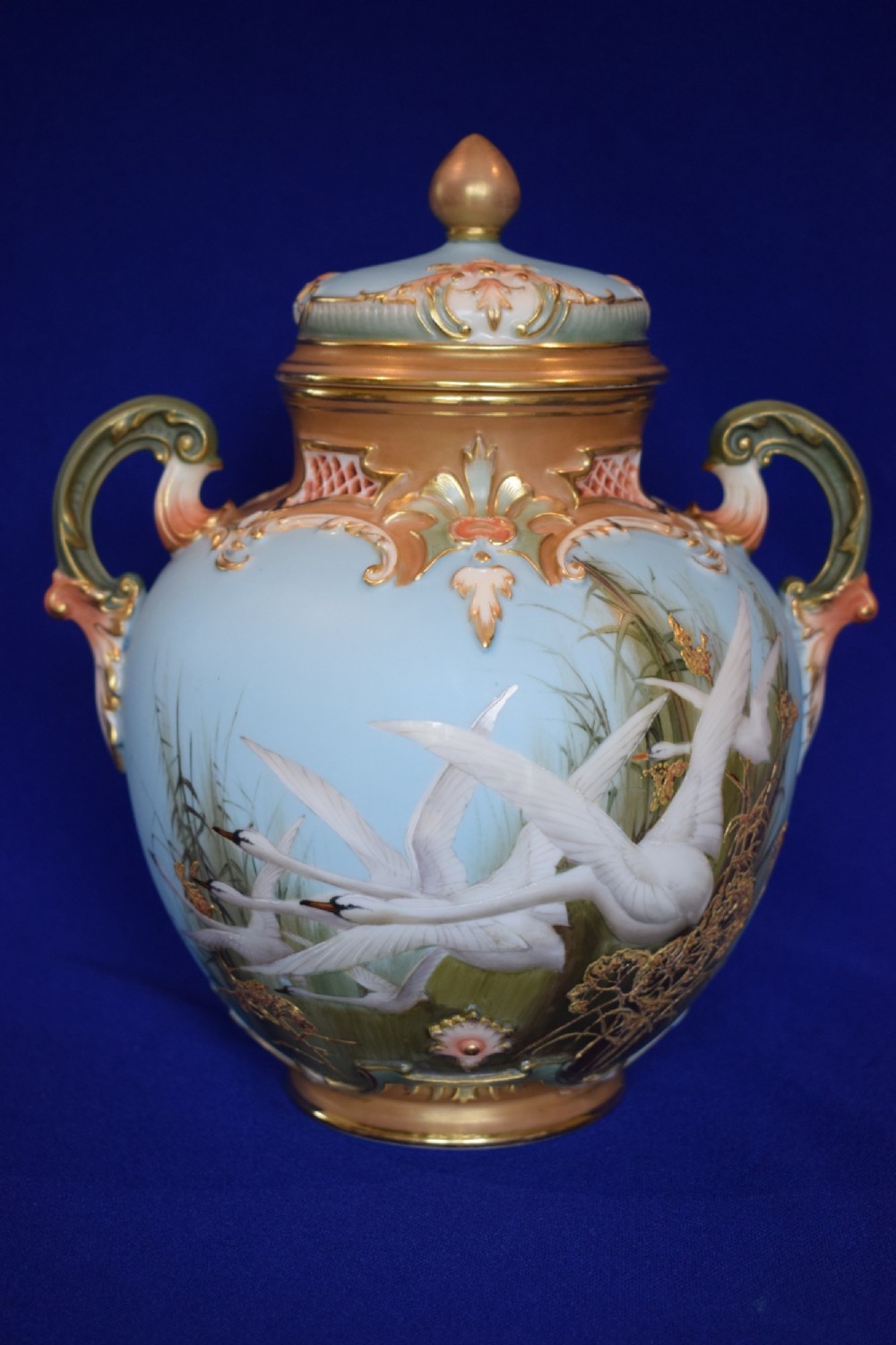 royal worcester pot pourri flying swans by c baldwyn