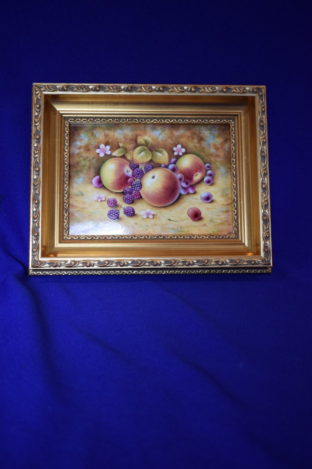 royal worcester painted fruit framed plaque