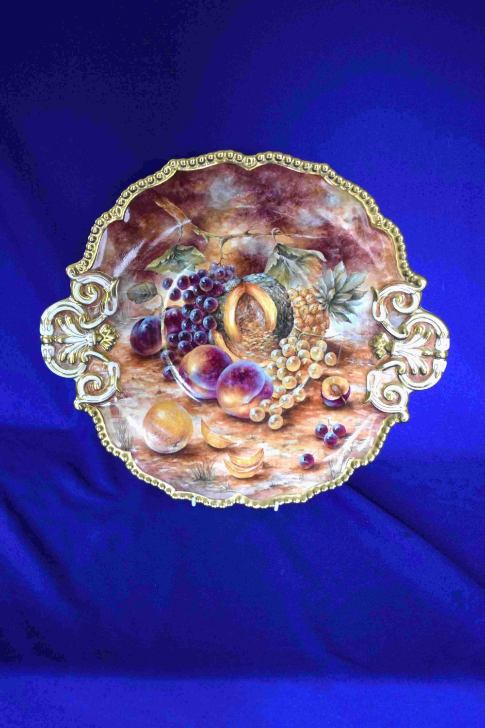 royal worcester painted fruit large gadroon dish by sally wood