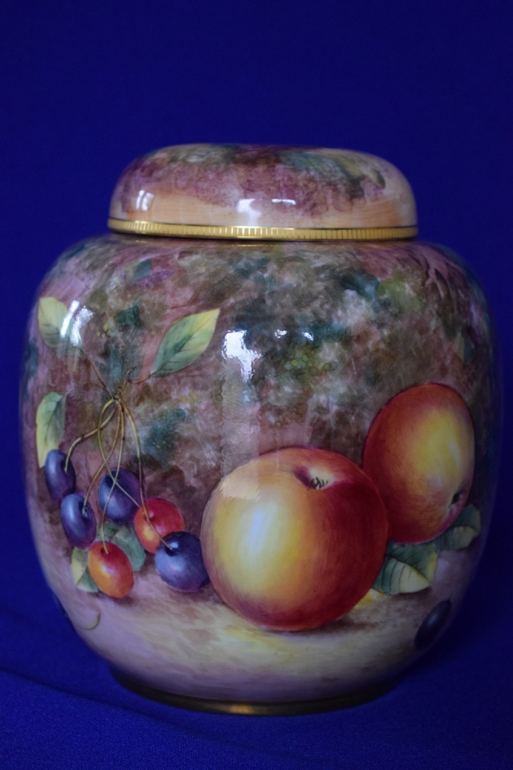 royal worcester painted fruit ginger jar and cover