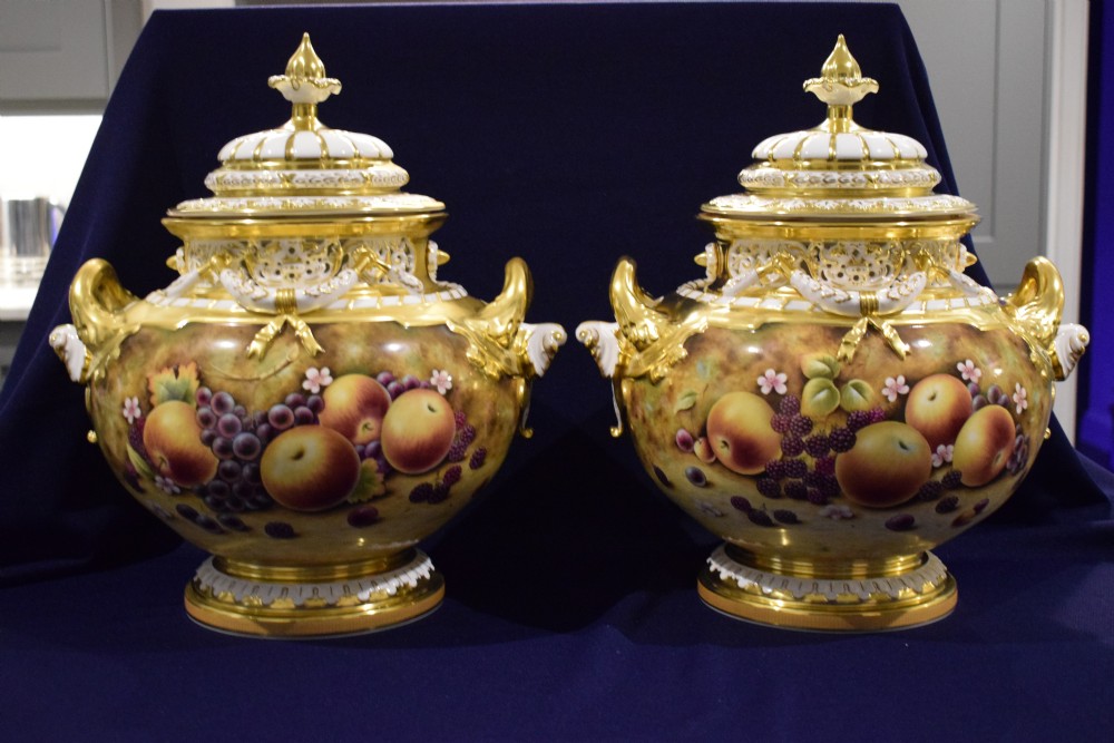 royal worcester xl jumbo bow vases painted fruit