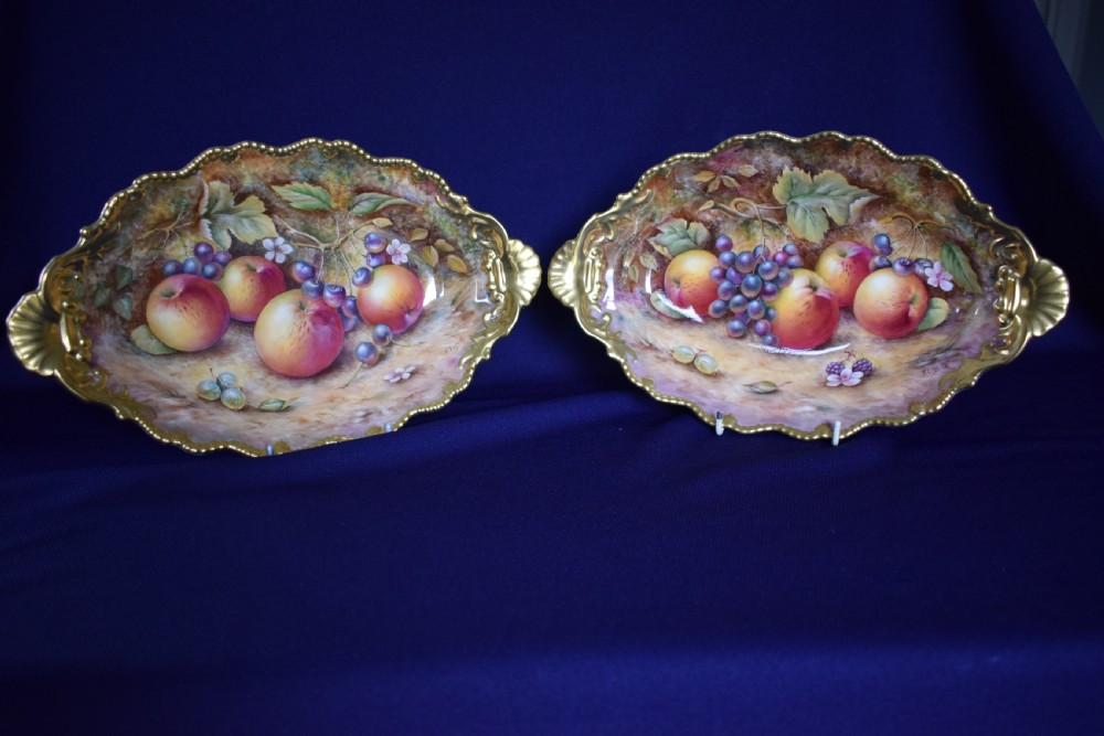 royal worcester pair of oval dishes fish dishes painted fruit