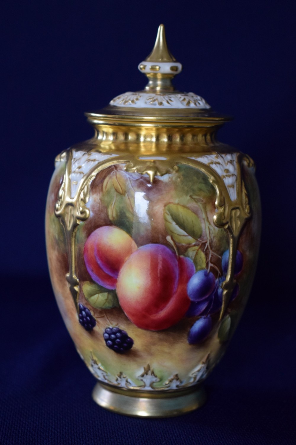 royal worcester painted fruit pot pourri vase signed j smith