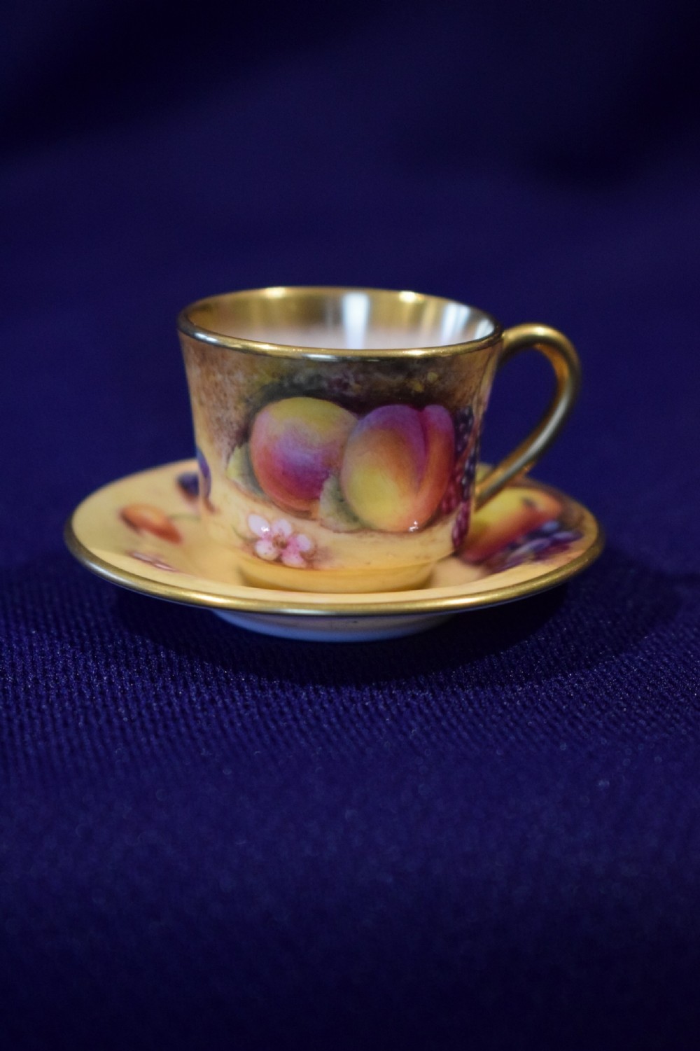 royal worcester painted fruit miniature coffee cup and saucer