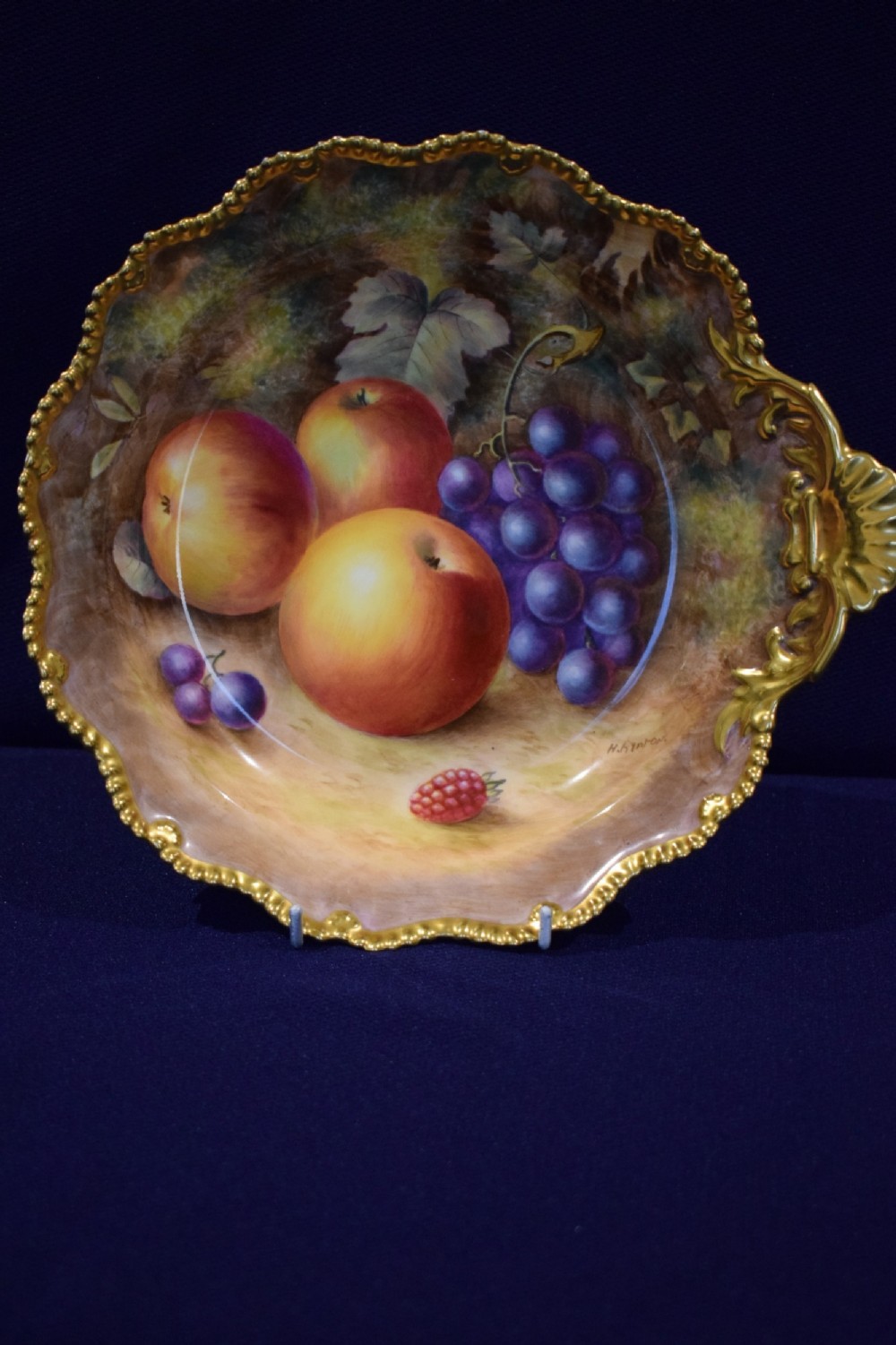 royal worcester painted fruit shell handle serving dish