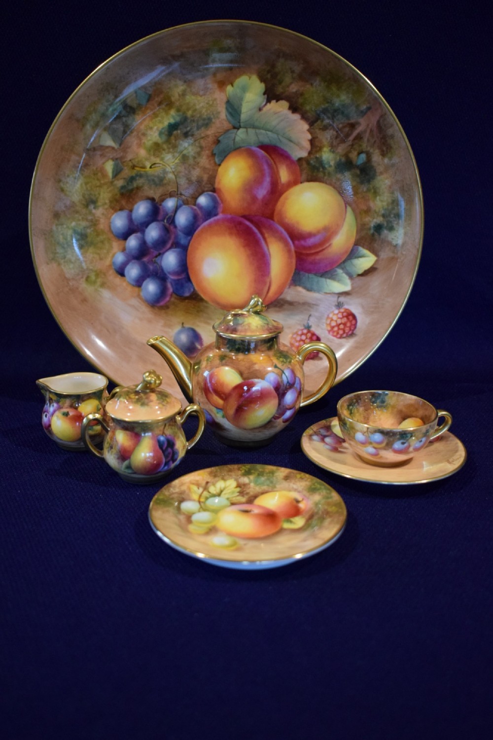 royal worcester miniature painted fruit tea set