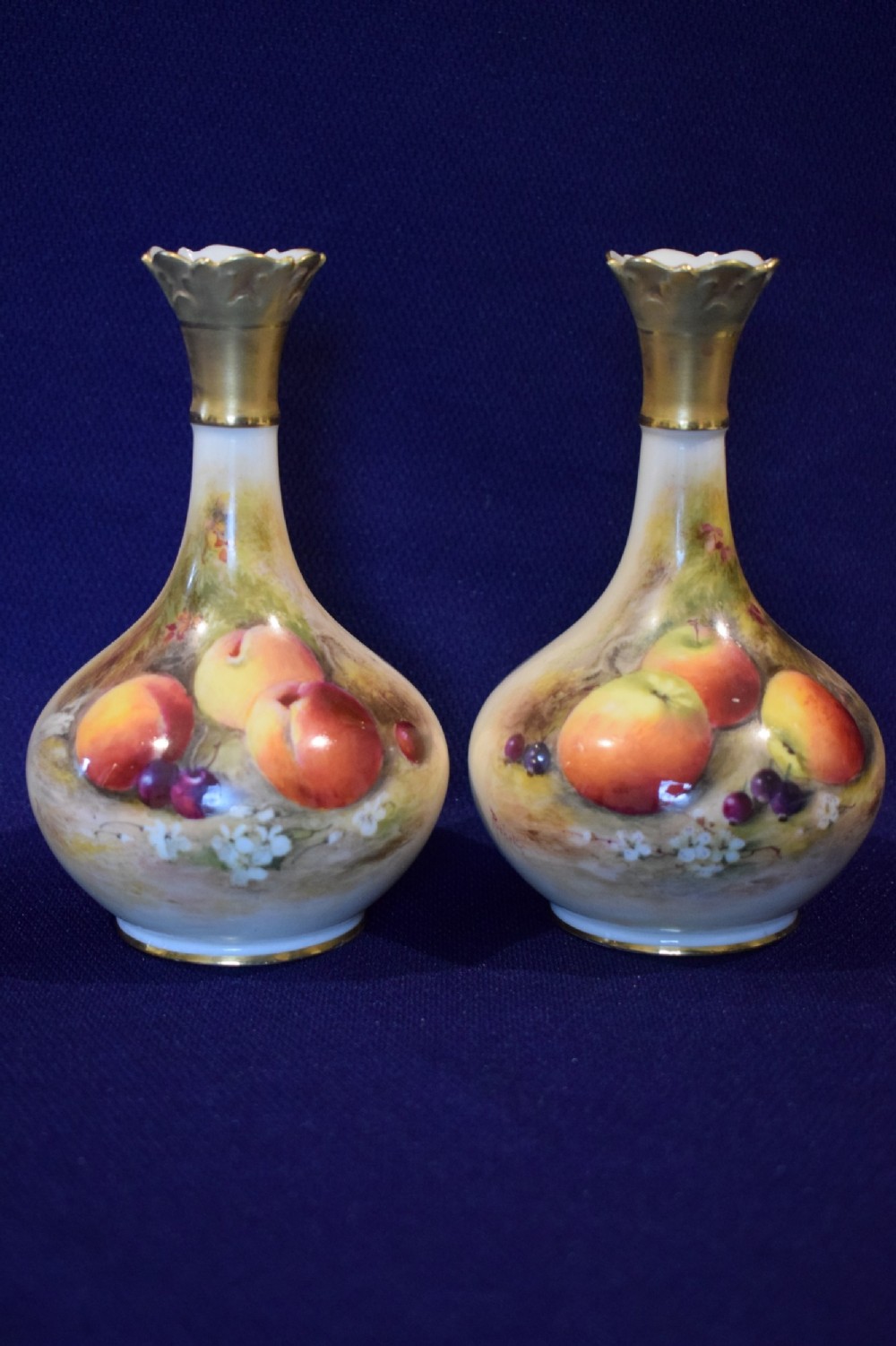 royal worcester pair of painted fruit vases