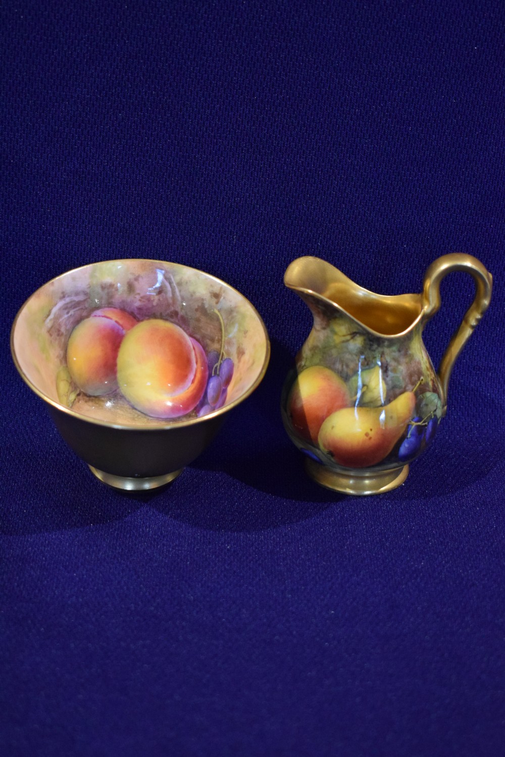 royal worcester painted fruit miniature sugar bowl and cream jug