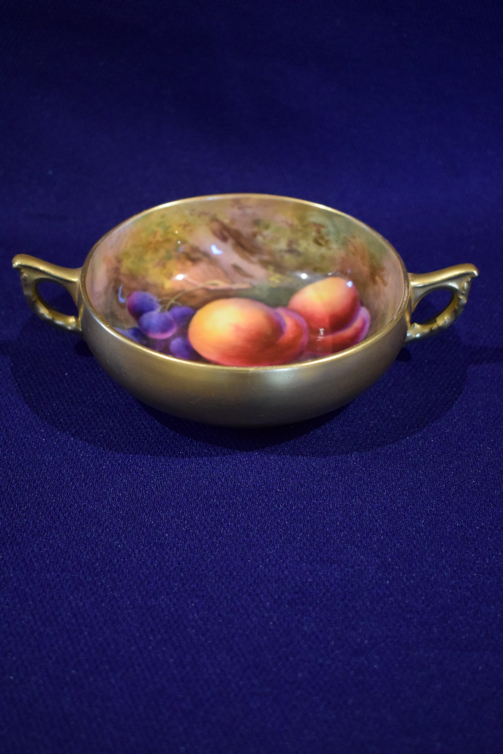 royal worcester painted fruit two handled soup bowl