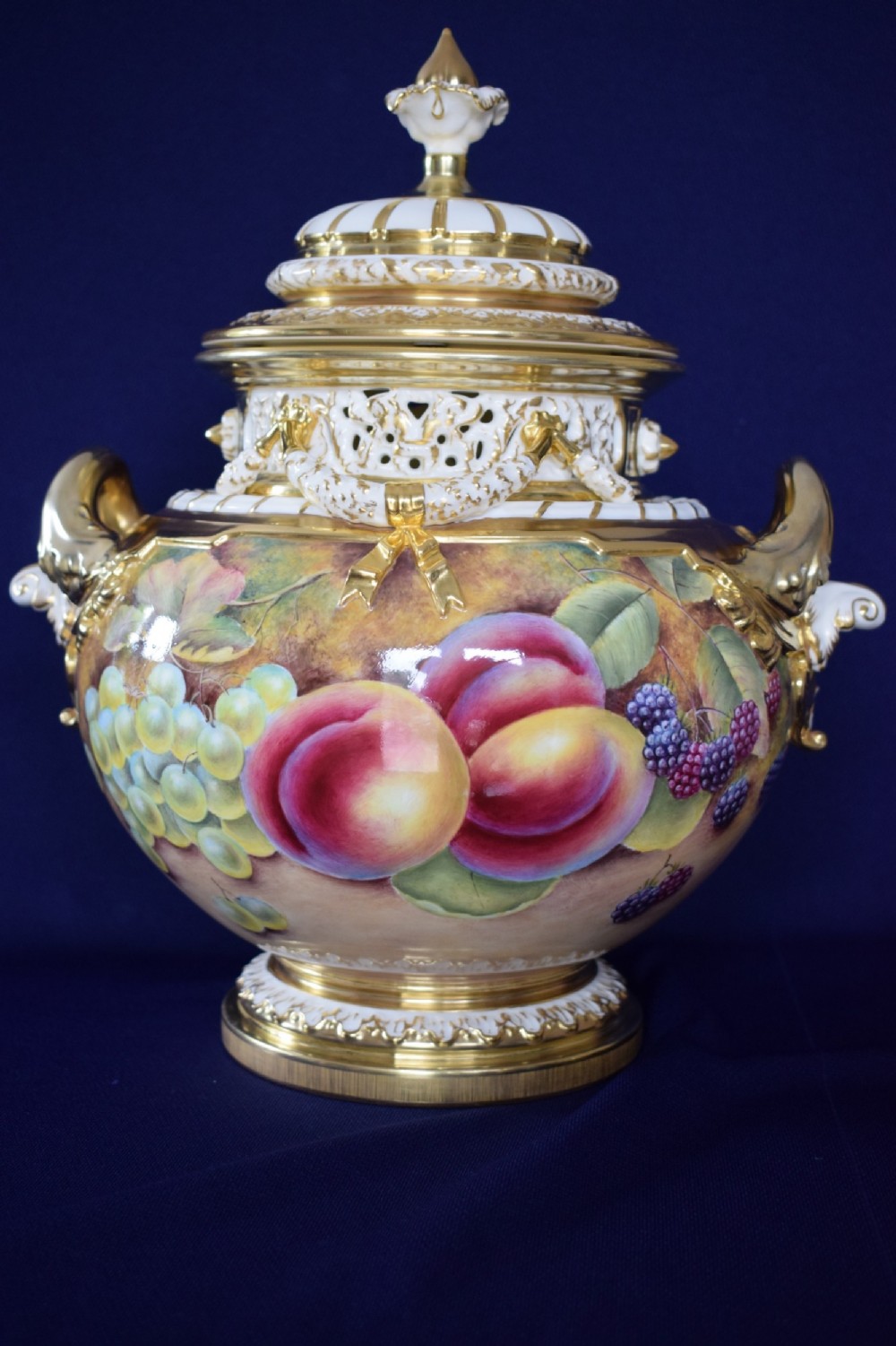royal worcester painted fruit bow vase and cover ms