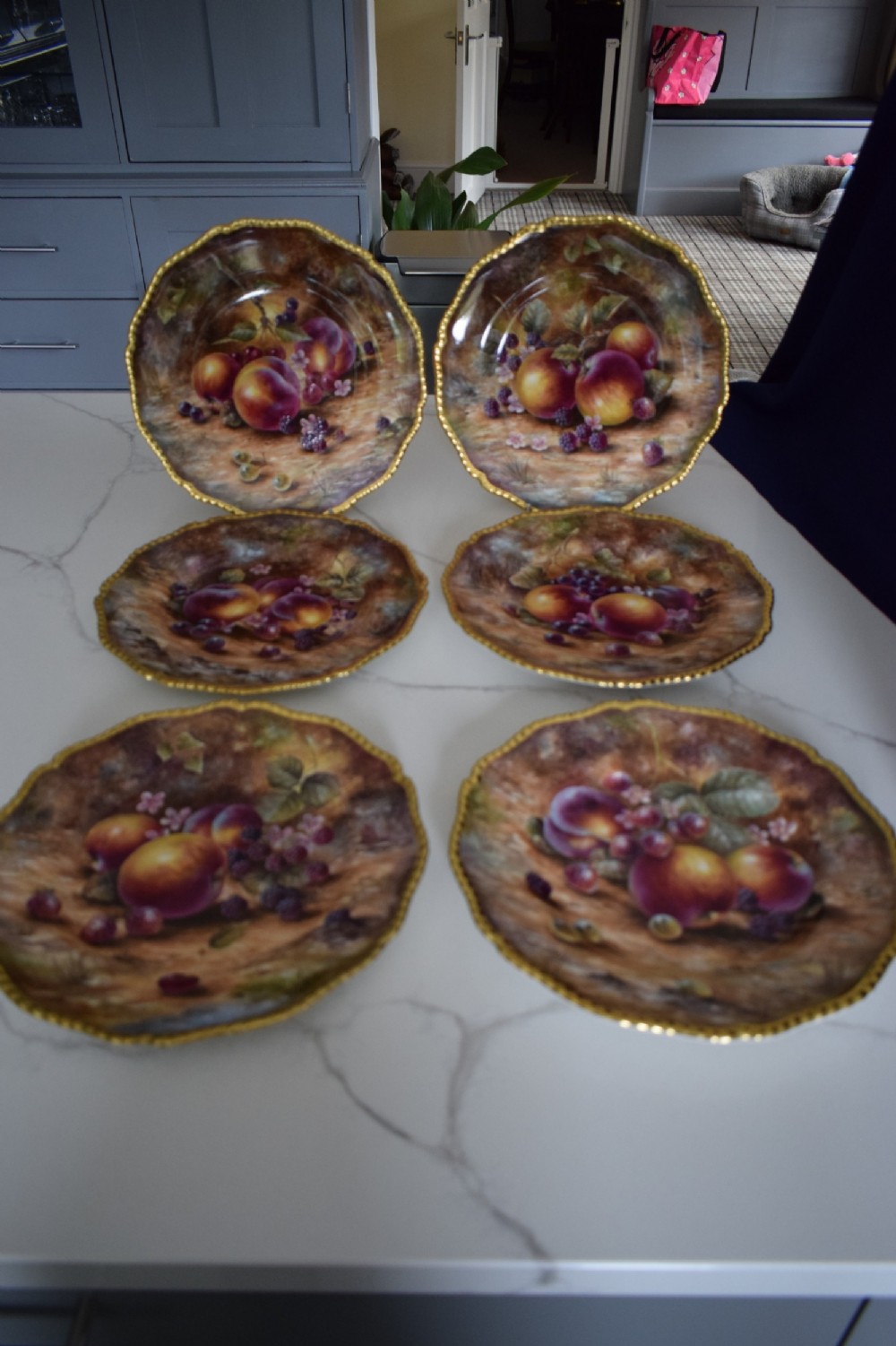 royal worcester painted fruit set of 6 large rope edge dinner plates by sally wood