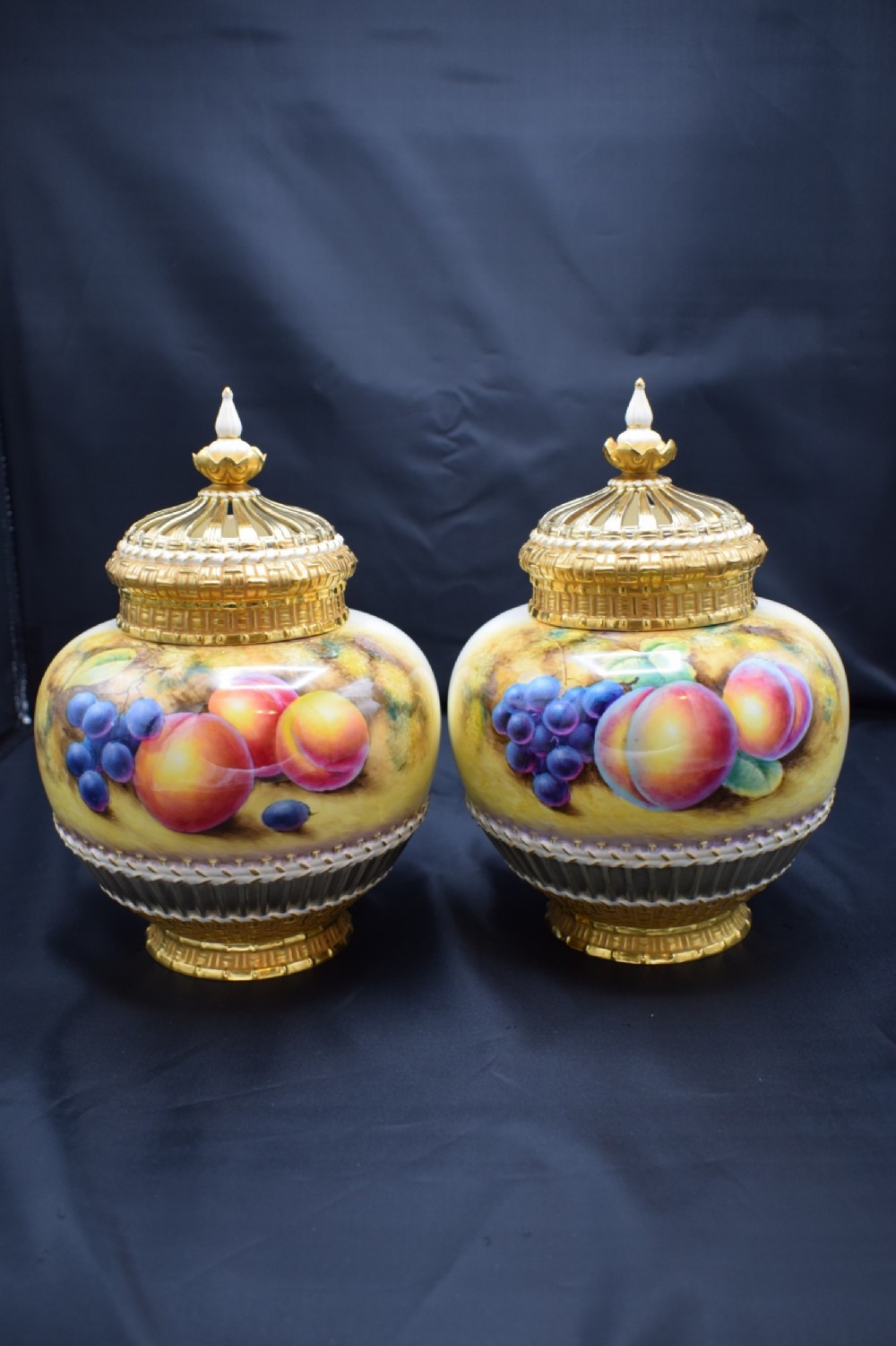 royal worcester pair of pot pourri vases and covers by john smith